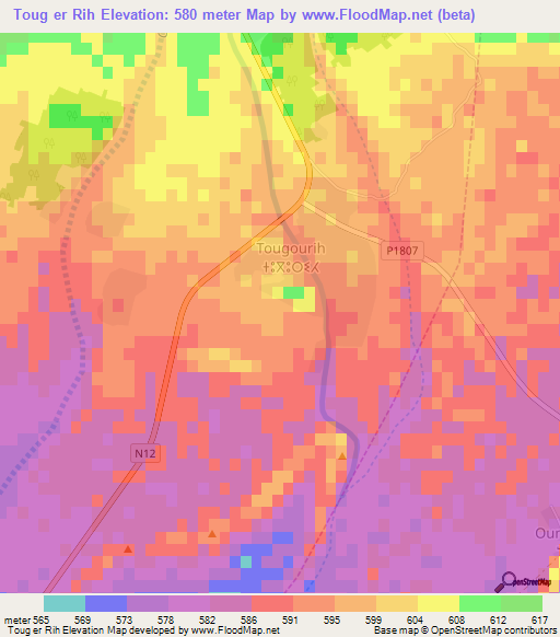 Toug er Rih,Morocco Elevation Map