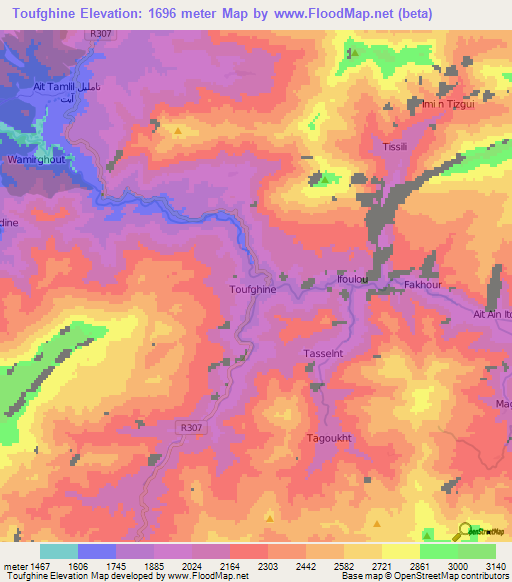 Toufghine,Morocco Elevation Map