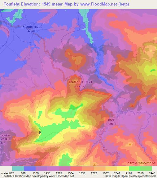 Toufleht,Morocco Elevation Map