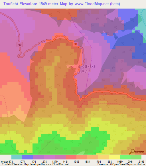 Toufleht,Morocco Elevation Map