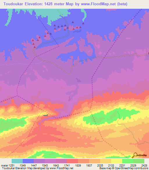 Toudoukar,Morocco Elevation Map