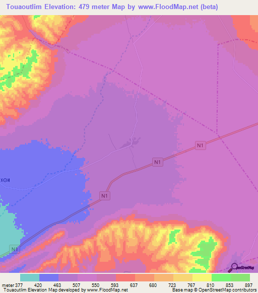 Touaoutlim,Morocco Elevation Map