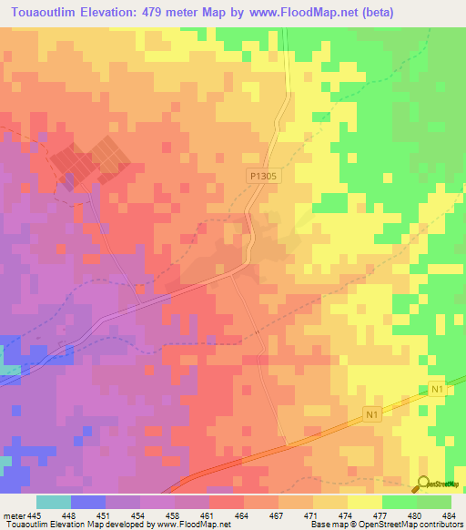 Touaoutlim,Morocco Elevation Map