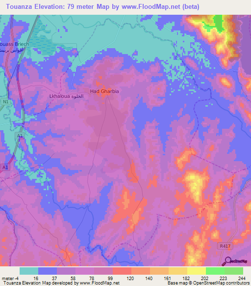 Touanza,Morocco Elevation Map