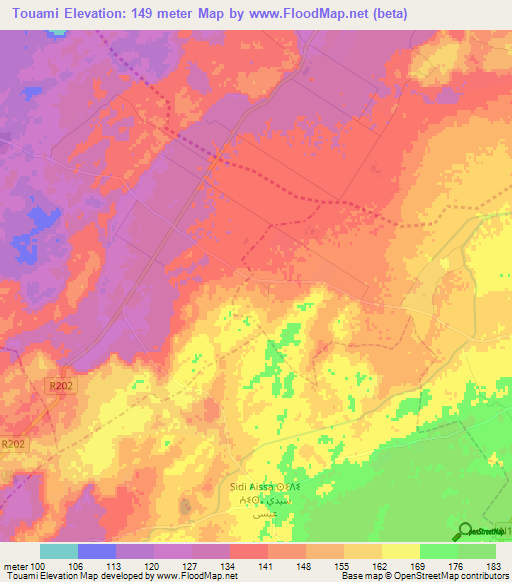 Touami,Morocco Elevation Map