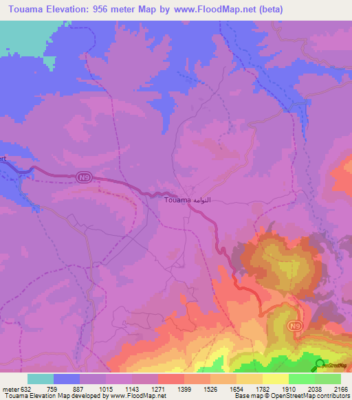 Touama,Morocco Elevation Map