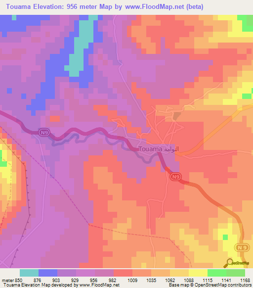 Touama,Morocco Elevation Map