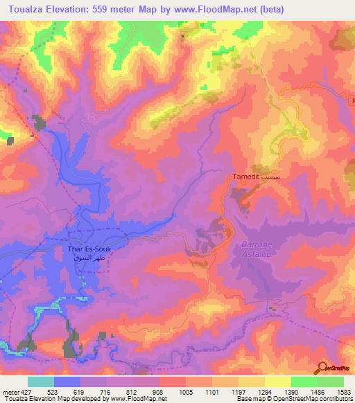 Toualza,Morocco Elevation Map