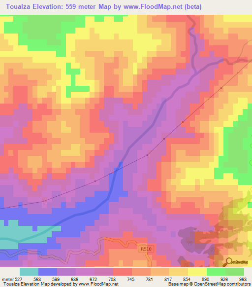 Toualza,Morocco Elevation Map