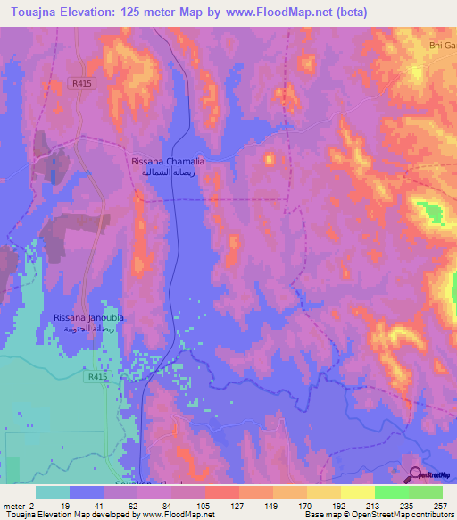 Touajna,Morocco Elevation Map