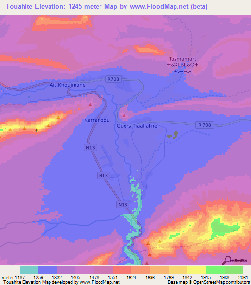 Touahite,Morocco Elevation Map