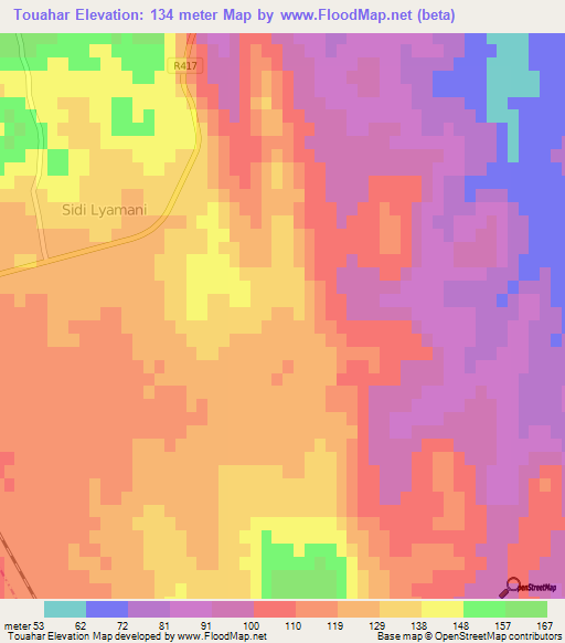 Touahar,Morocco Elevation Map