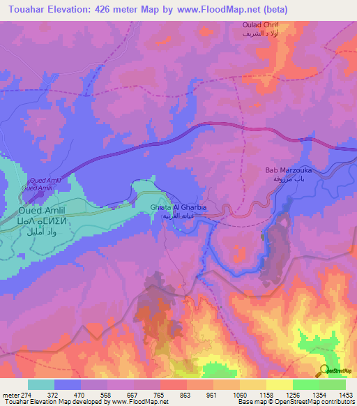 Touahar,Morocco Elevation Map