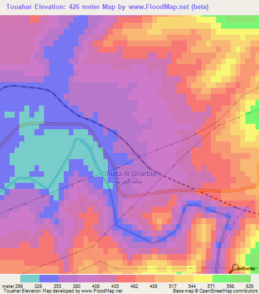 Touahar,Morocco Elevation Map