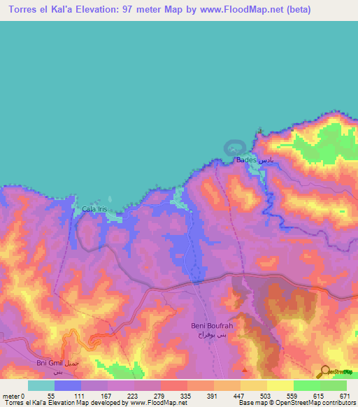 Torres el Kal'a,Morocco Elevation Map