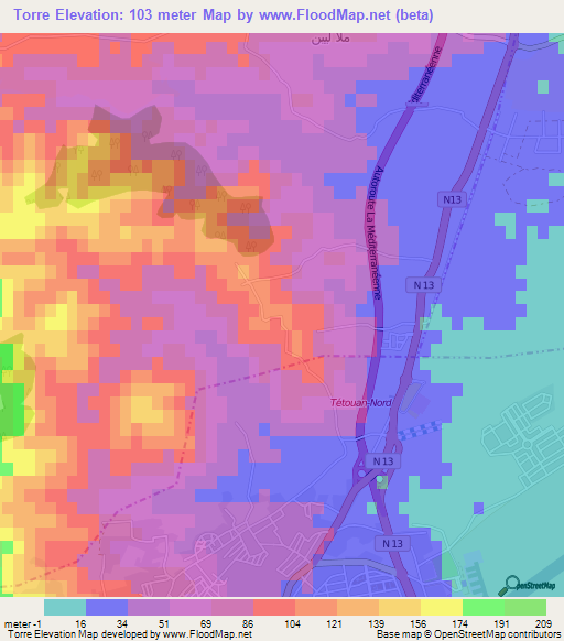 Torre,Morocco Elevation Map