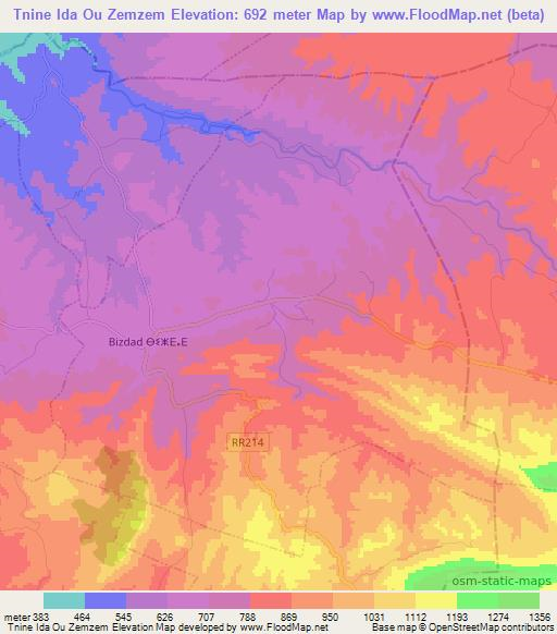 Tnine Ida Ou Zemzem,Morocco Elevation Map