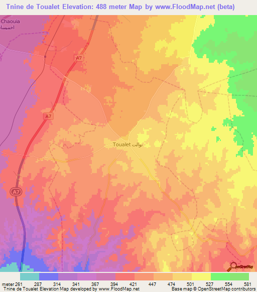 Tnine de Toualet,Morocco Elevation Map