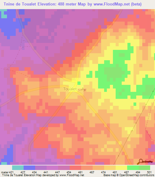 Tnine de Toualet,Morocco Elevation Map