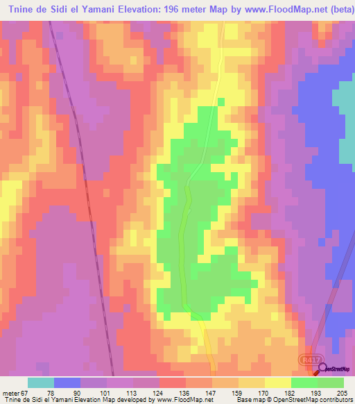 Tnine de Sidi el Yamani,Morocco Elevation Map