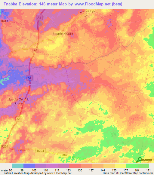 Tnabka,Morocco Elevation Map