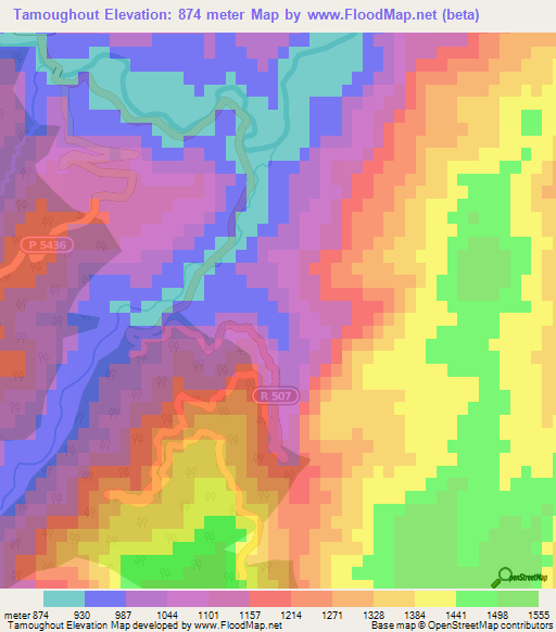 Tamoughout,Morocco Elevation Map