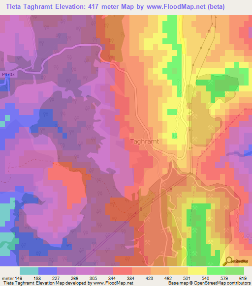 Tleta Taghramt,Morocco Elevation Map