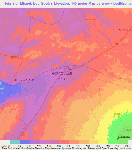 Tleta Sidi Mbarek Bou Guedra,Morocco Elevation Map