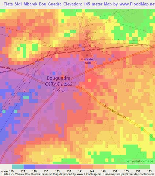 Tleta Sidi Mbarek Bou Guedra,Morocco Elevation Map