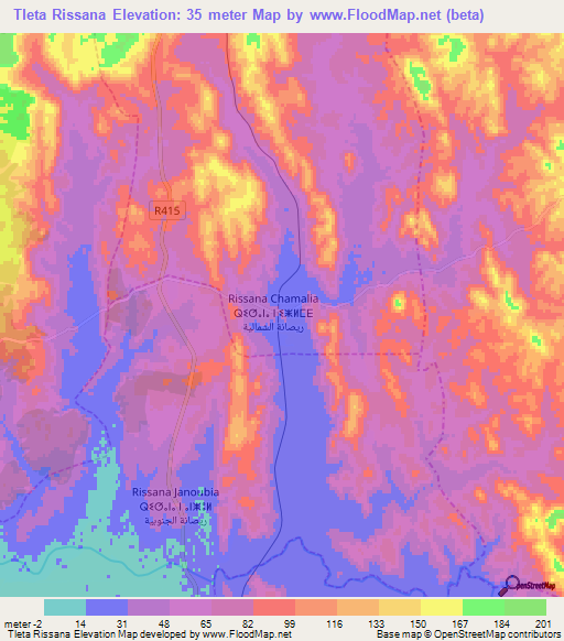 Tleta Rissana,Morocco Elevation Map