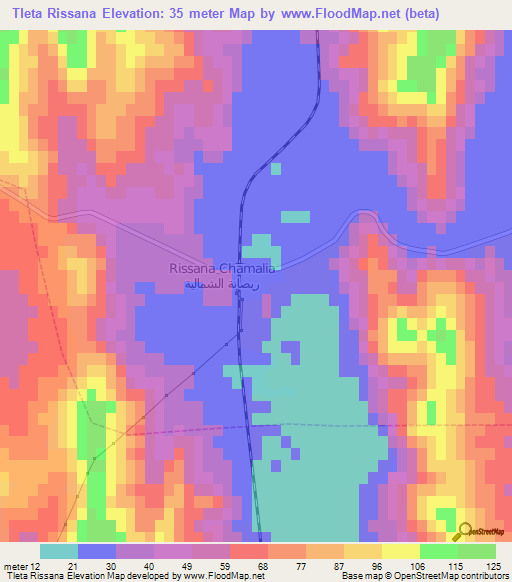 Tleta Rissana,Morocco Elevation Map