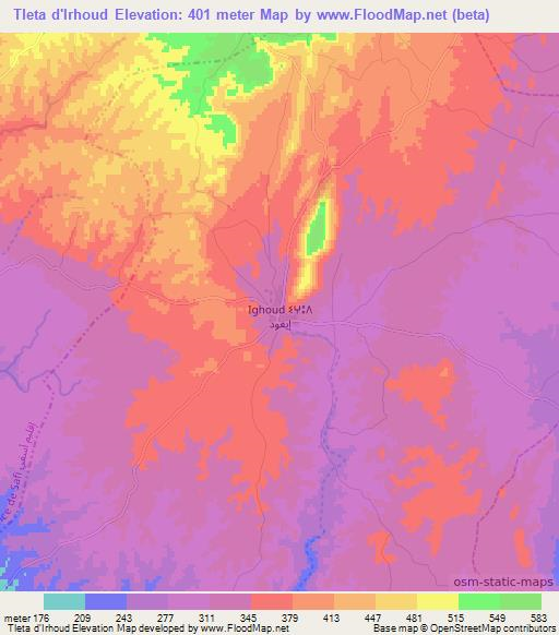 Tleta d'Irhoud,Morocco Elevation Map