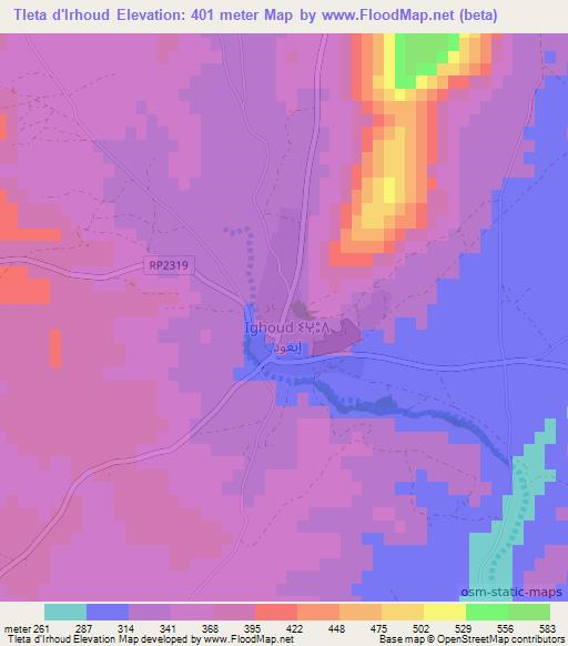 Tleta d'Irhoud,Morocco Elevation Map
