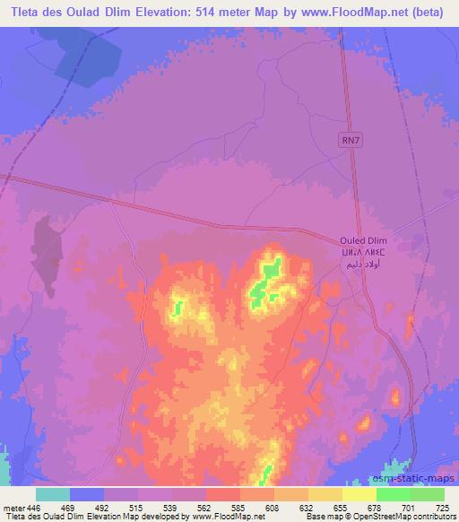 Tleta des Oulad Dlim,Morocco Elevation Map