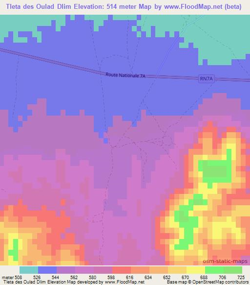 Tleta des Oulad Dlim,Morocco Elevation Map