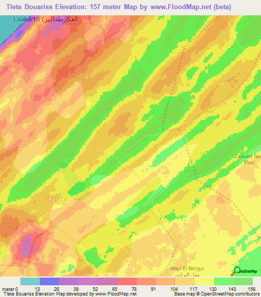 Tleta Bouariss,Morocco Elevation Map