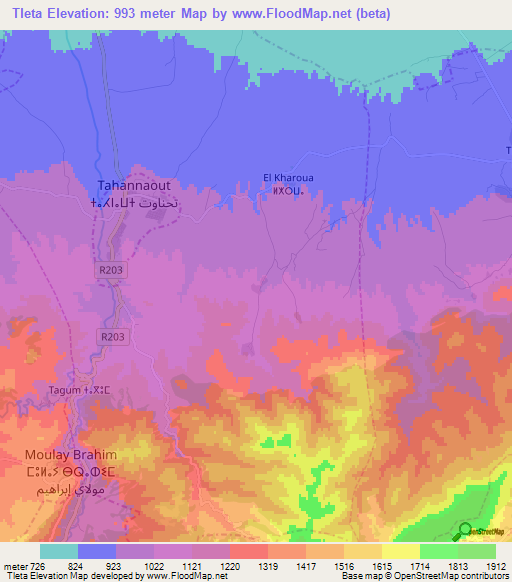 Tleta,Morocco Elevation Map