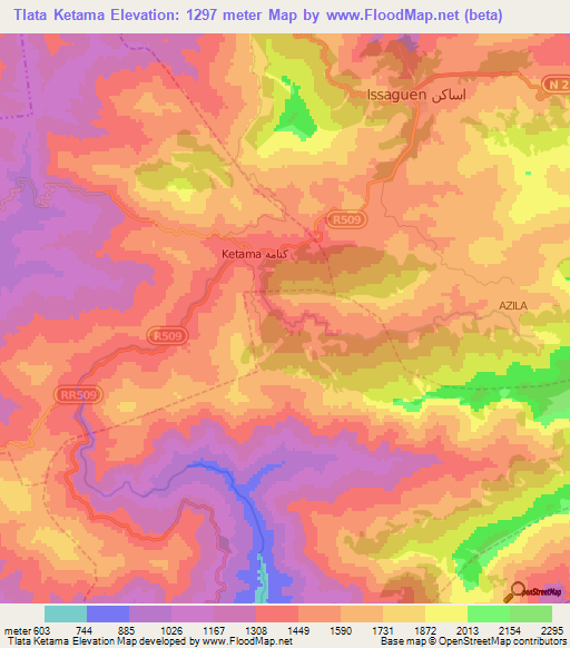 Tlata Ketama,Morocco Elevation Map