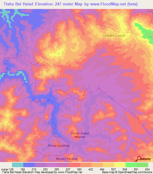 Tlaha Bel Haiad,Morocco Elevation Map