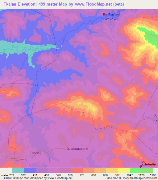 Tkalaa,Morocco Elevation Map