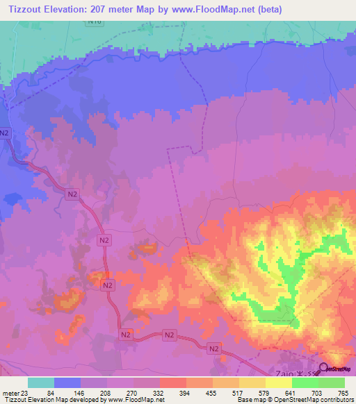 Tizzout,Morocco Elevation Map