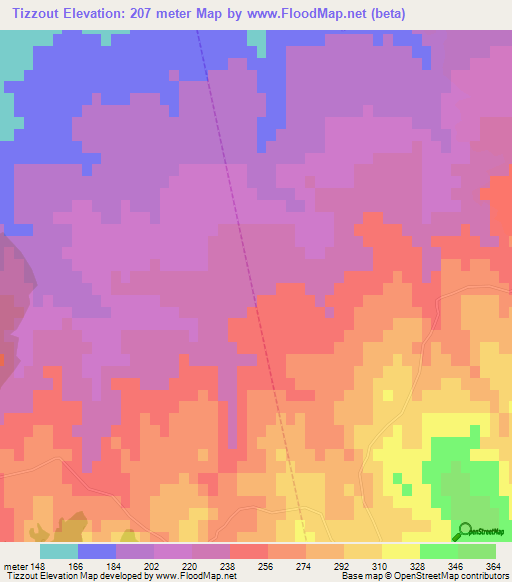 Tizzout,Morocco Elevation Map