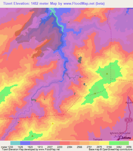 Tizert,Morocco Elevation Map