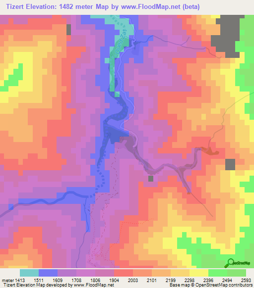 Tizert,Morocco Elevation Map