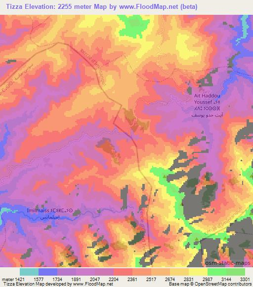 Tizza,Morocco Elevation Map