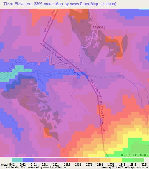 Tizza,Morocco Elevation Map