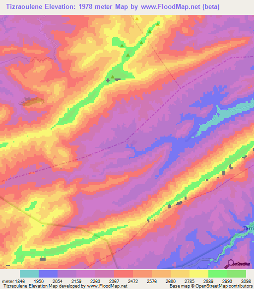 Tizraoulene,Morocco Elevation Map