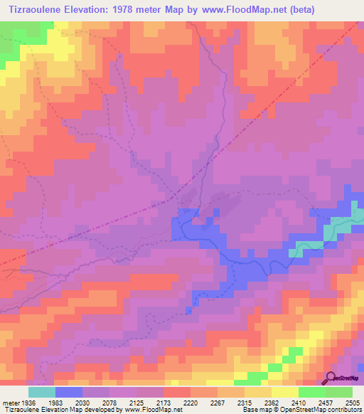 Tizraoulene,Morocco Elevation Map