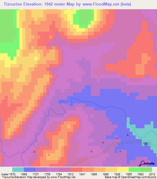 Tizourine,Morocco Elevation Map