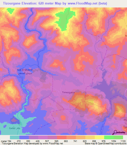 Tizourgane,Morocco Elevation Map